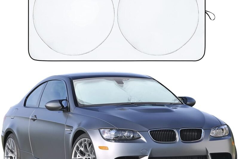 EcoNour Car Windshield Sunshade | Blocks 99% Heat & Keeps Interior Cool | Universal Fits Cars, SUVs, Trucks | Automotive Sun Screen, Visor & Car Accessories for Summer | Medium (64×32 Inches)